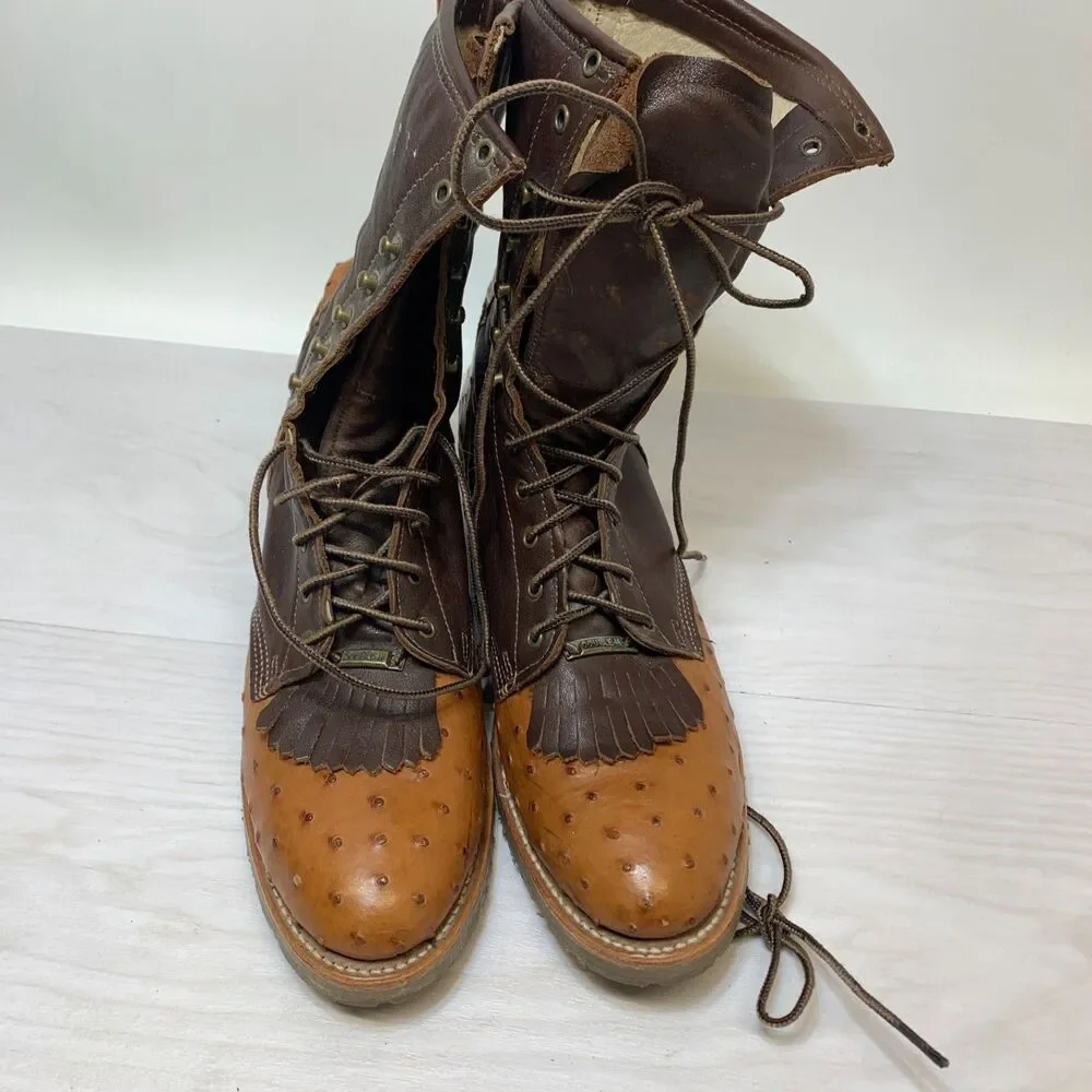 Double-H Boots Mens Size 10B Lacer Two Tone Work Boot D382 Ostrich Packer Kiltie